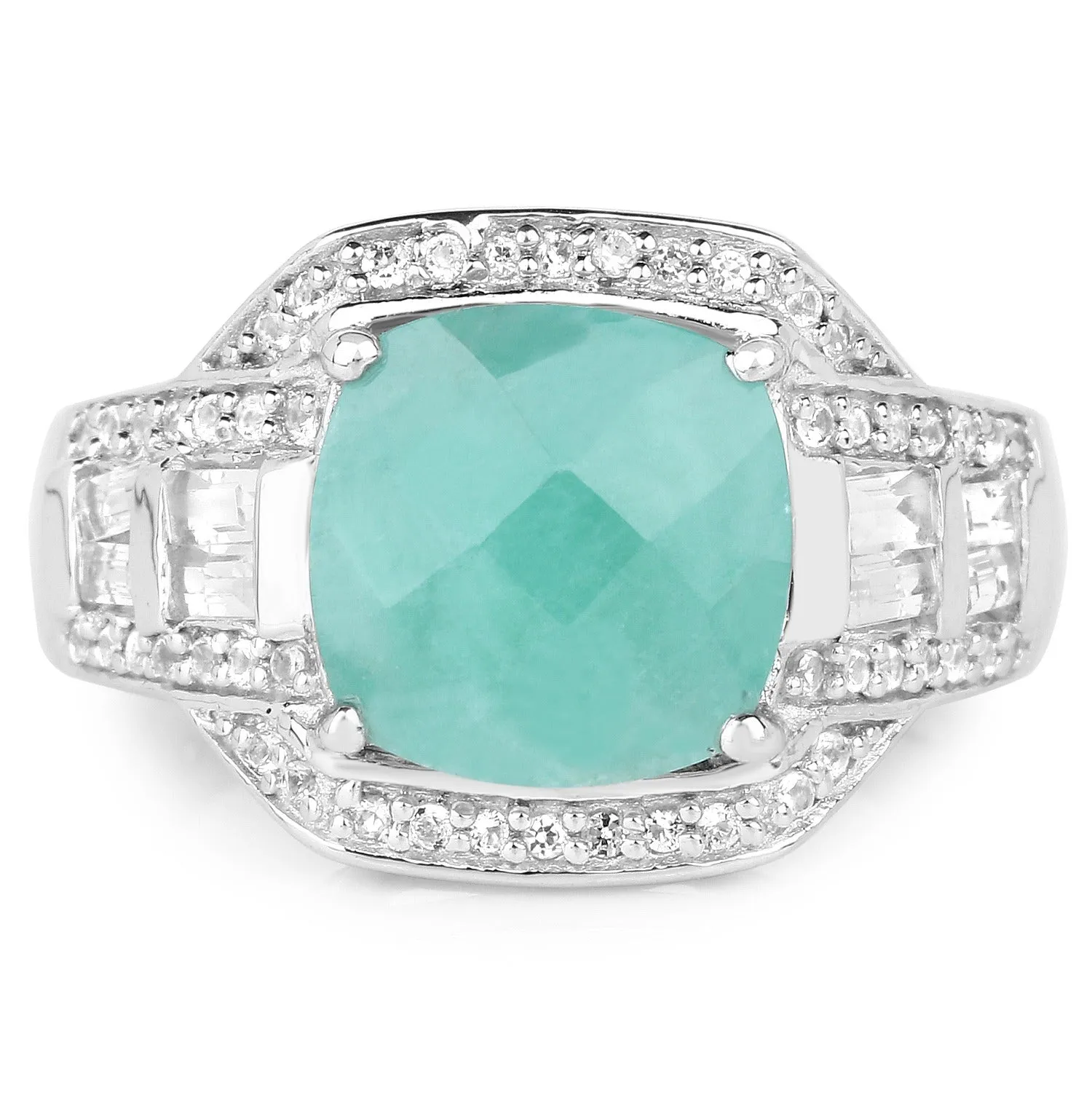 4.09 Ct Cushion Green Emerald Prong Silver Halo Pave Statement Ring sold by Zulily product image thumbnail 3
