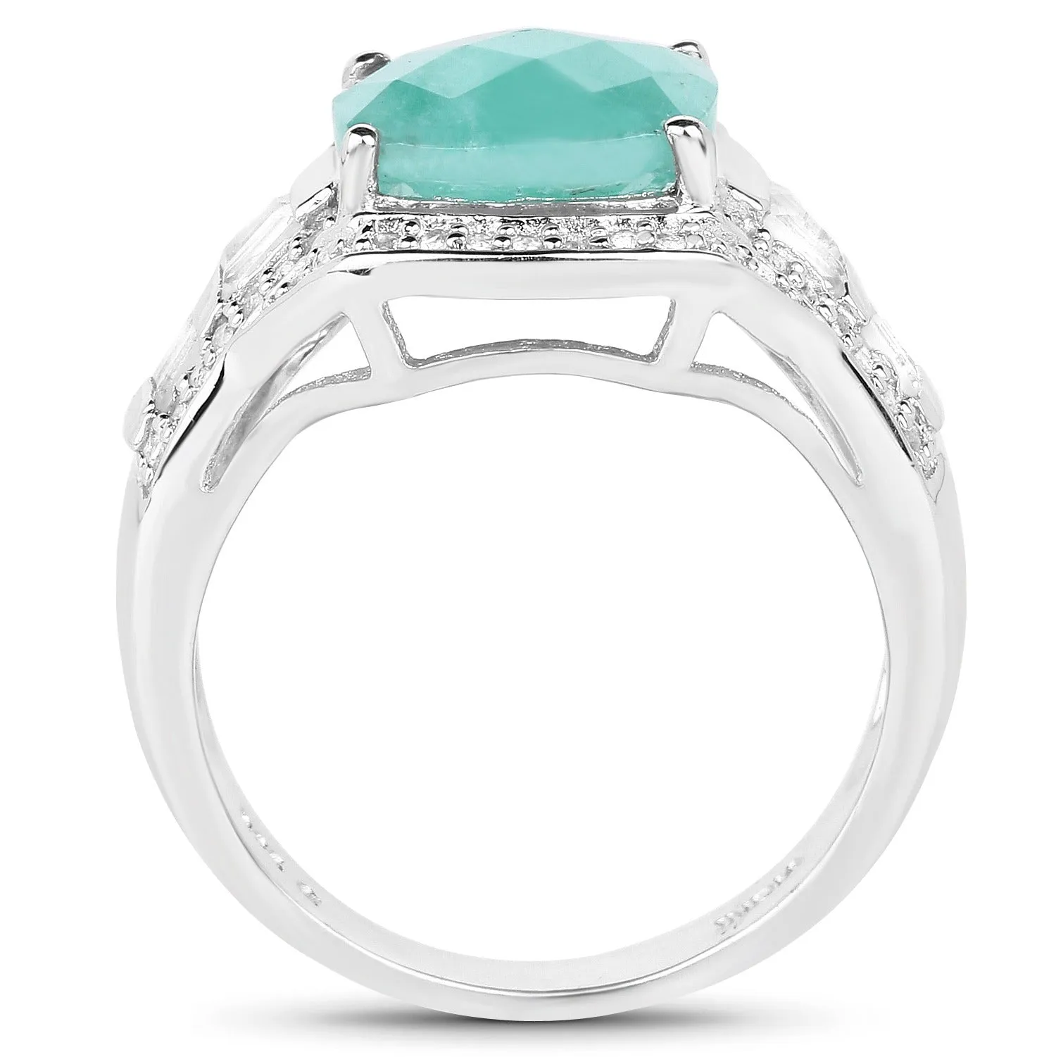 4.09 Ct Cushion Green Emerald Prong Silver Halo Pave Statement Ring sold by Zulily product image thumbnail 4