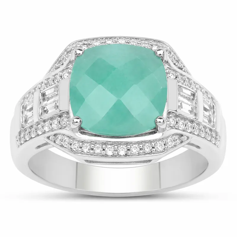 4.09 Ct Cushion Green Emerald Prong Silver Halo Pave Statement Ring made by Zulily
