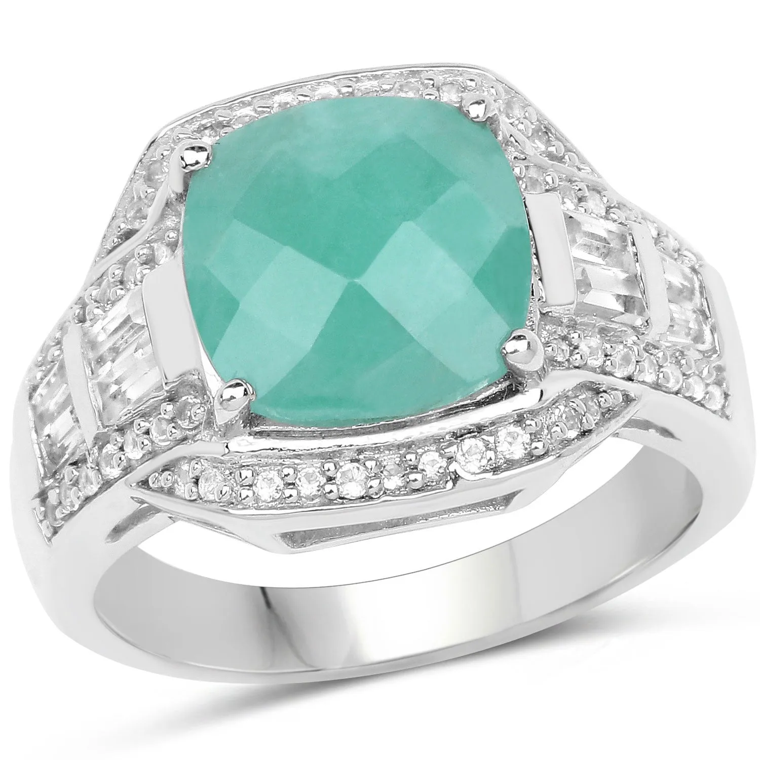 4.09 Ct Cushion Green Emerald Prong Silver Halo Pave Statement Ring sold by Zulily product image thumbnail 2
