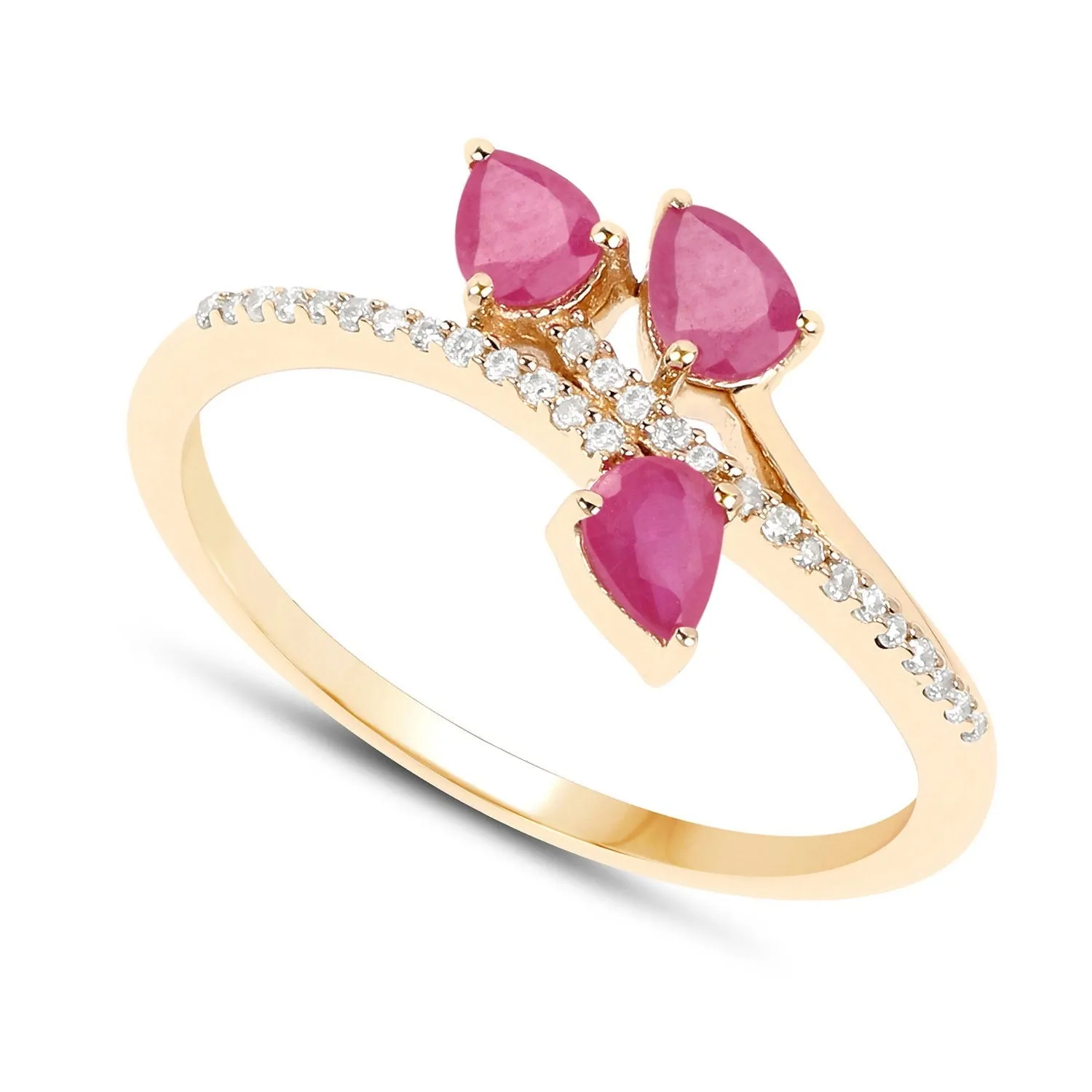 0.60 Ct Pear Pink Ruby & Diamond Prong 14K Yellow Gold Pave Bypass Three Stone Ring sold by Zulily product image thumbnail 3