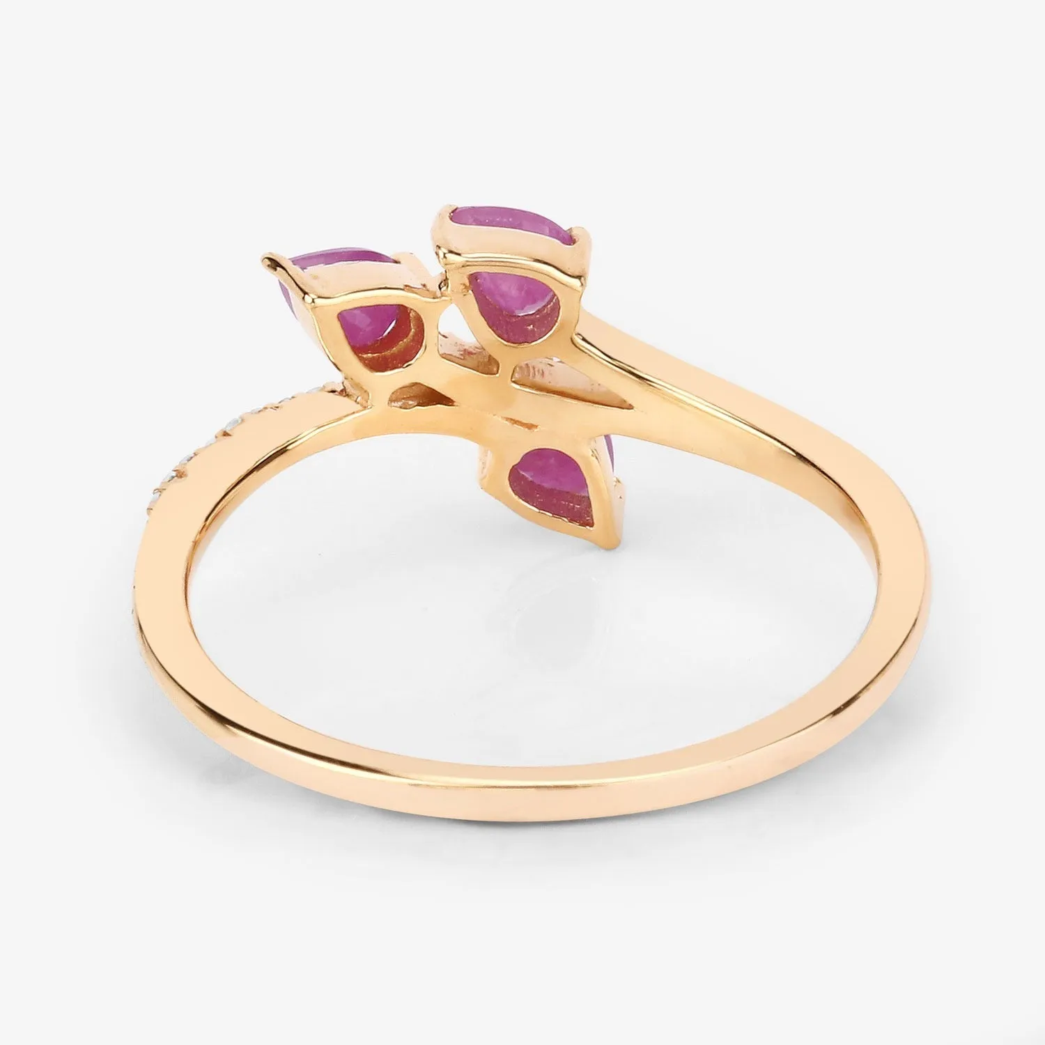 0.60 Ct Pear Pink Ruby & Diamond Prong 14K Yellow Gold Pave Bypass Three Stone Ring sold by Zulily product image thumbnail 4