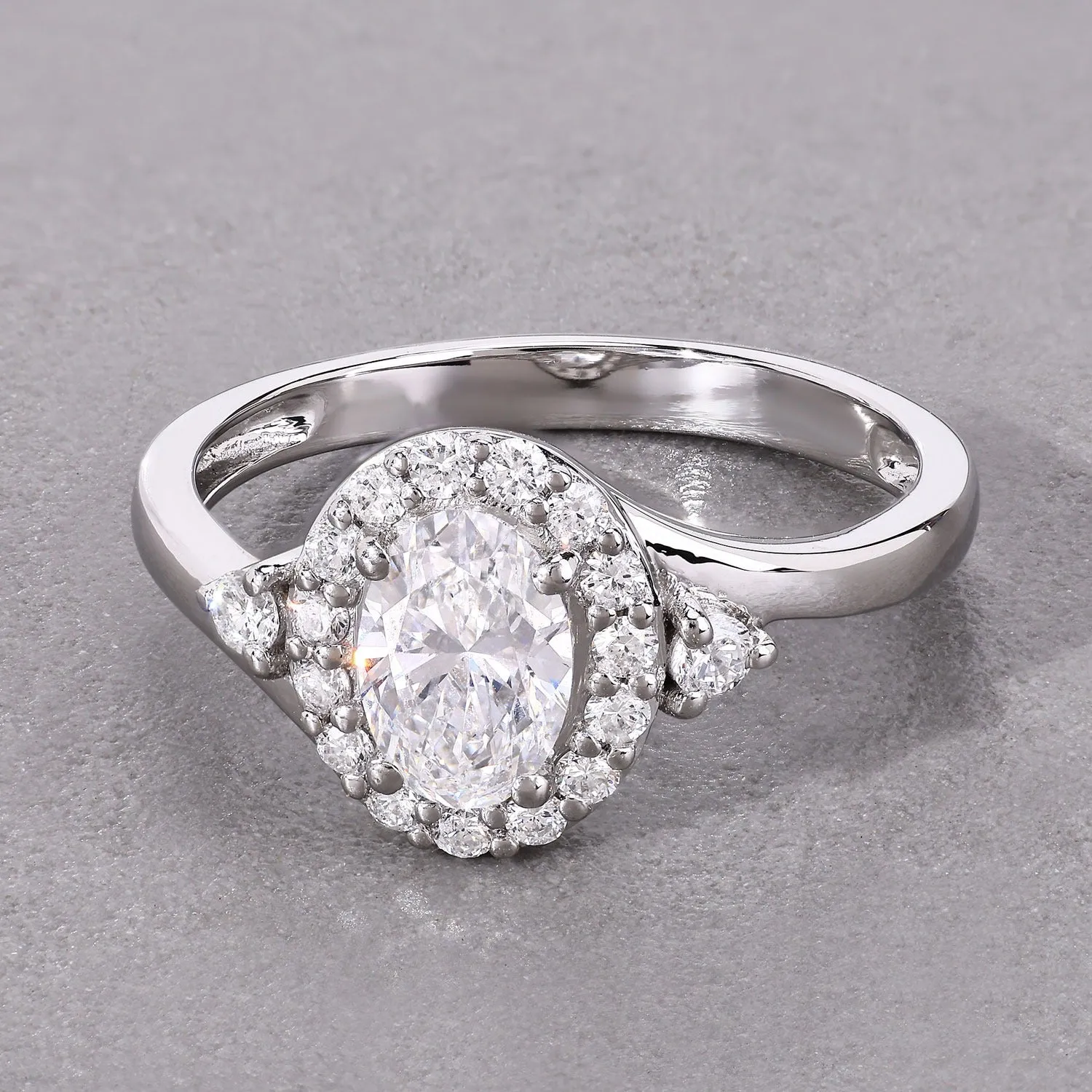 1.02 Ct Oval Lab Grown Diamond Prong Platinum Halo Bypass Bridal Ring sold by Zulily product image thumbnail 4