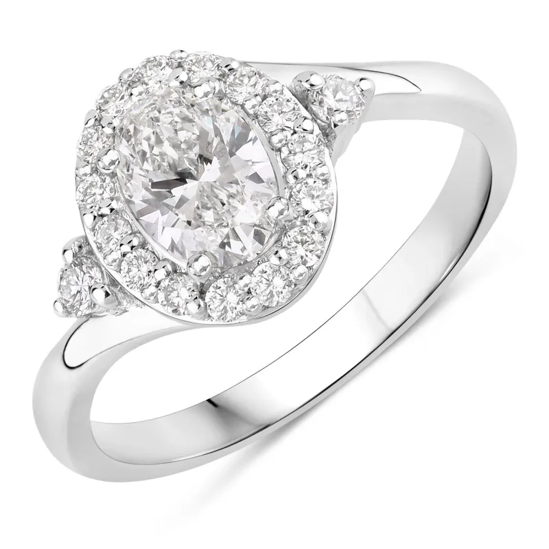 1.02 Ct Oval Lab Grown Diamond Prong Platinum Halo Bypass Bridal Ring made by Zulily