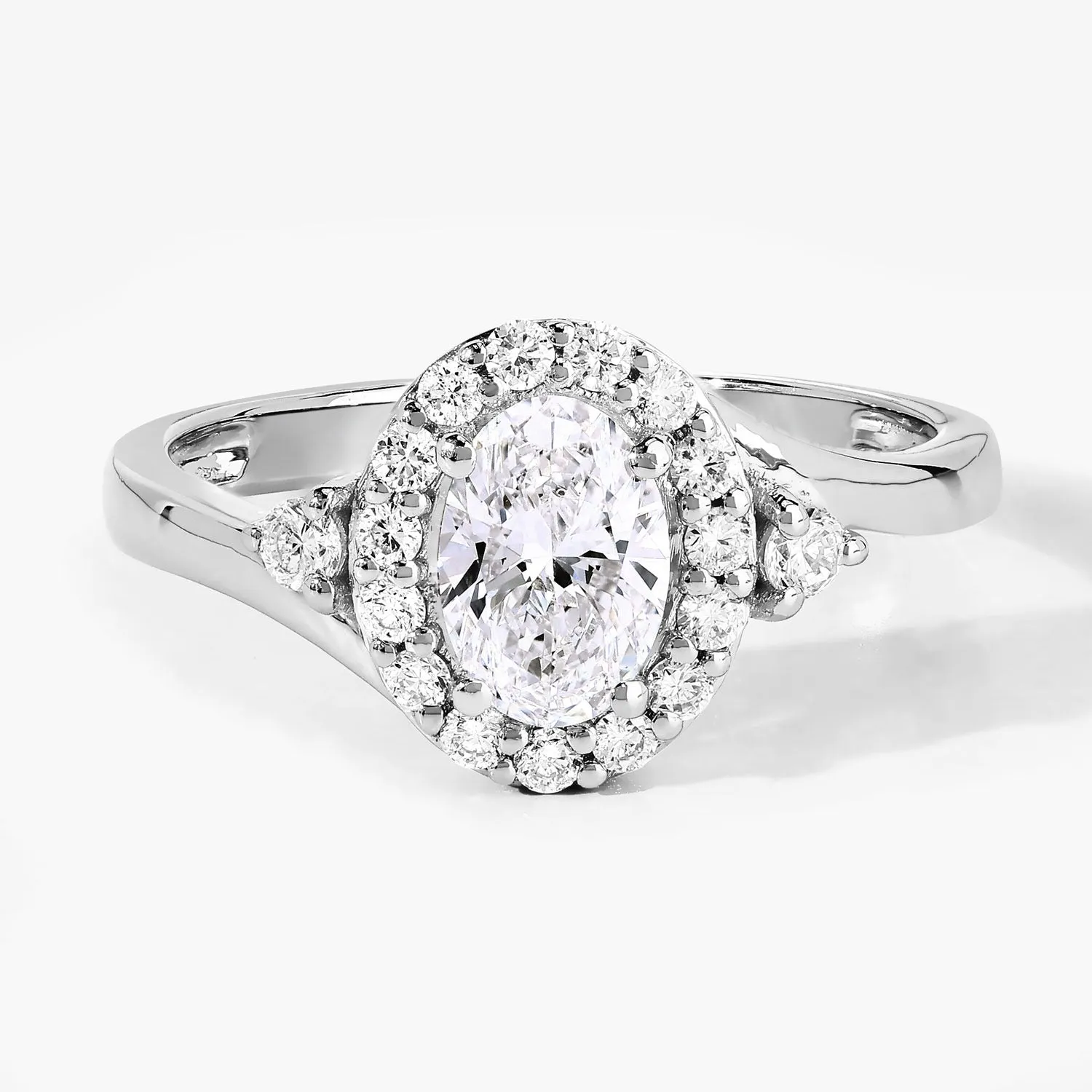 1.02 Ct Oval Lab Grown Diamond Prong Platinum Halo Bypass Bridal Ring sold by Zulily product image thumbnail 5