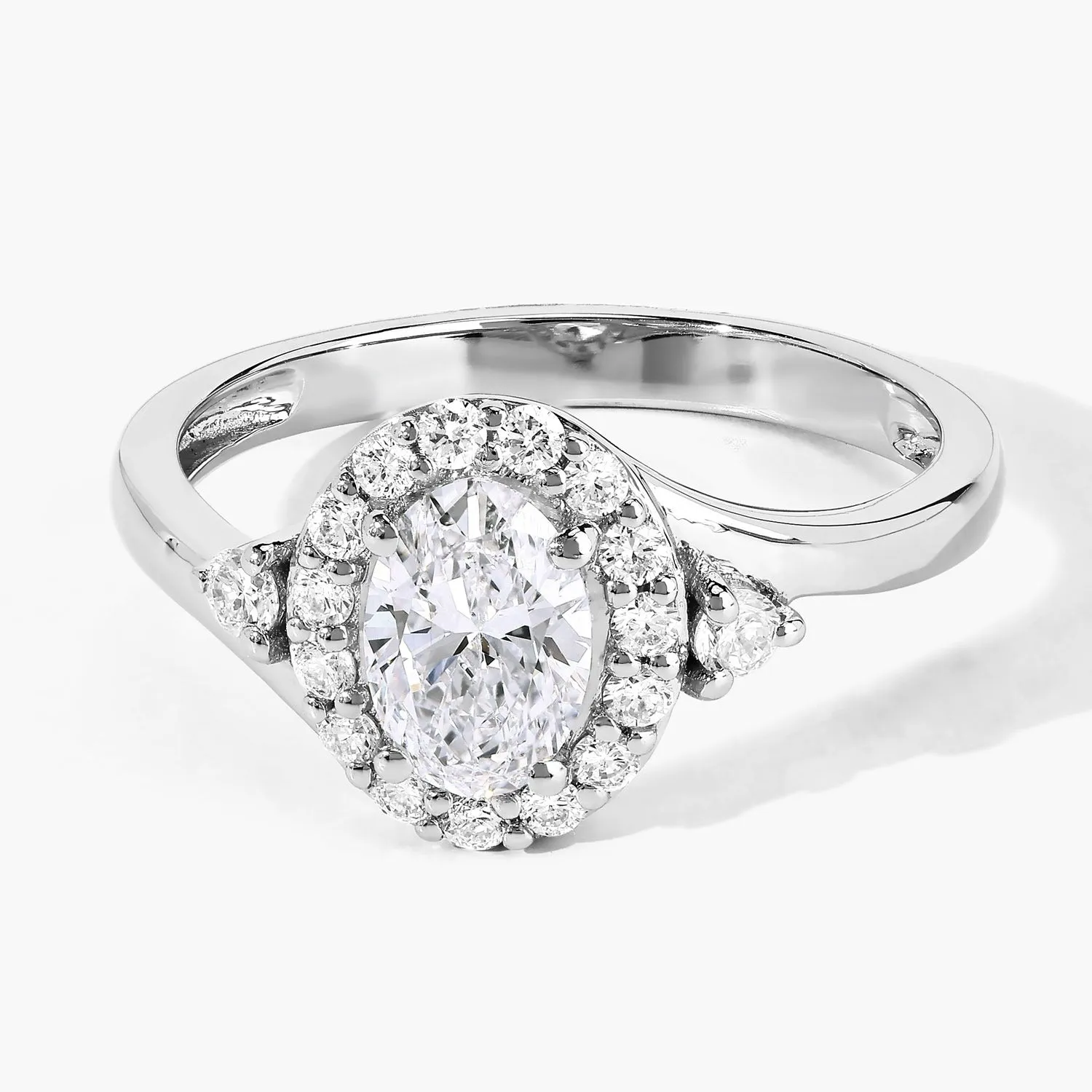 1.02 Ct Oval Lab Grown Diamond Prong Platinum Halo Bypass Bridal Ring sold by Zulily product image thumbnail 2