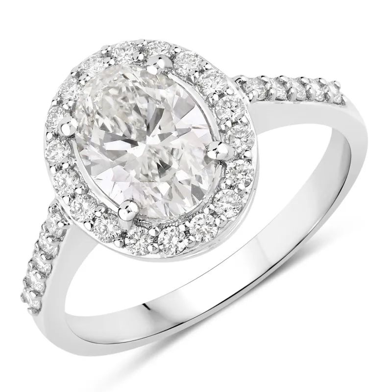 1.98 Ct Oval Lab Diamond Platinum Prong Halo Bridal Cathedral Ring with Pave Band made by Zulily