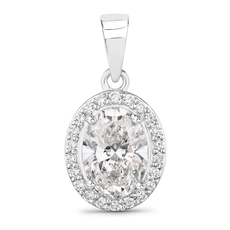Lab Grown Diamond Prong Bridal Oval Halo Platinum Pendant made by Zulily