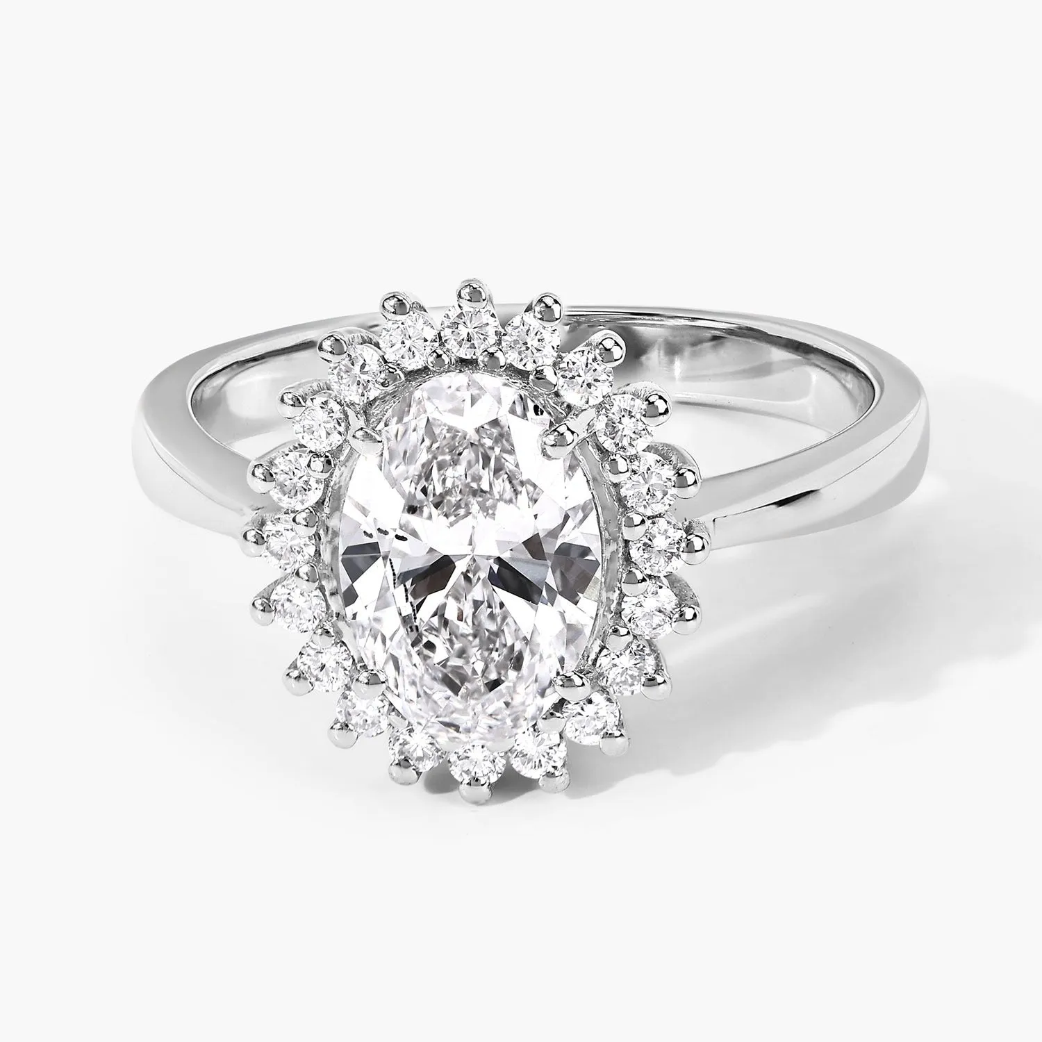 Oval Lab Diamond Prong Platinum Bridal Floral Halo Ring sold by Zulily product image thumbnail 2