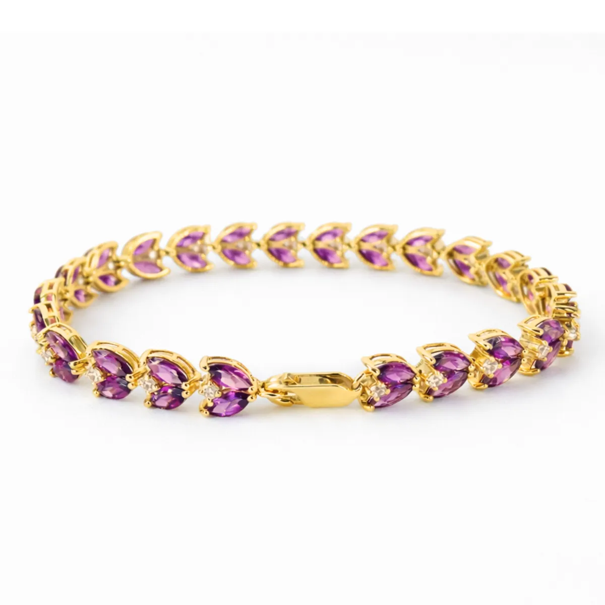 15.4 Ct Marquise Purple Rhodolite Garnet & Multi-Gemstone Prong Gold Plated Silver Leaf Cluster Tennis Bracelet sold by Zulily product image thumbnail 4