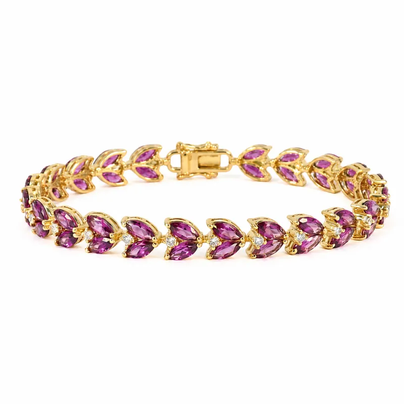 15.4 Ct Marquise Purple Rhodolite Garnet & Multi-Gemstone Prong Gold Plated Silver Leaf Cluster Tennis Bracelet made by Zulily