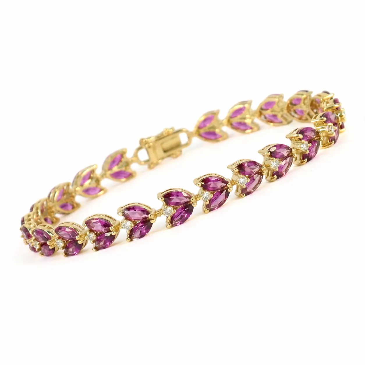 15.4 Ct Marquise Purple Rhodolite Garnet & Multi-Gemstone Prong Gold Plated Silver Leaf Cluster Tennis Bracelet sold by Zulily product image thumbnail 2