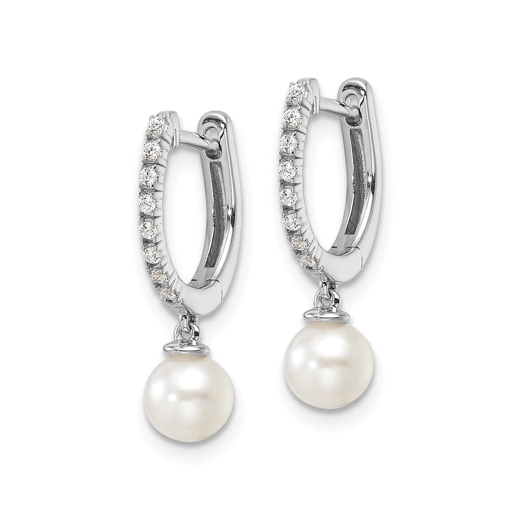1/10 ct Lab Diamond and Cultured Pearl Hinged Hoop Earrings 14k White Gold sold by Zulily product image thumbnail 2