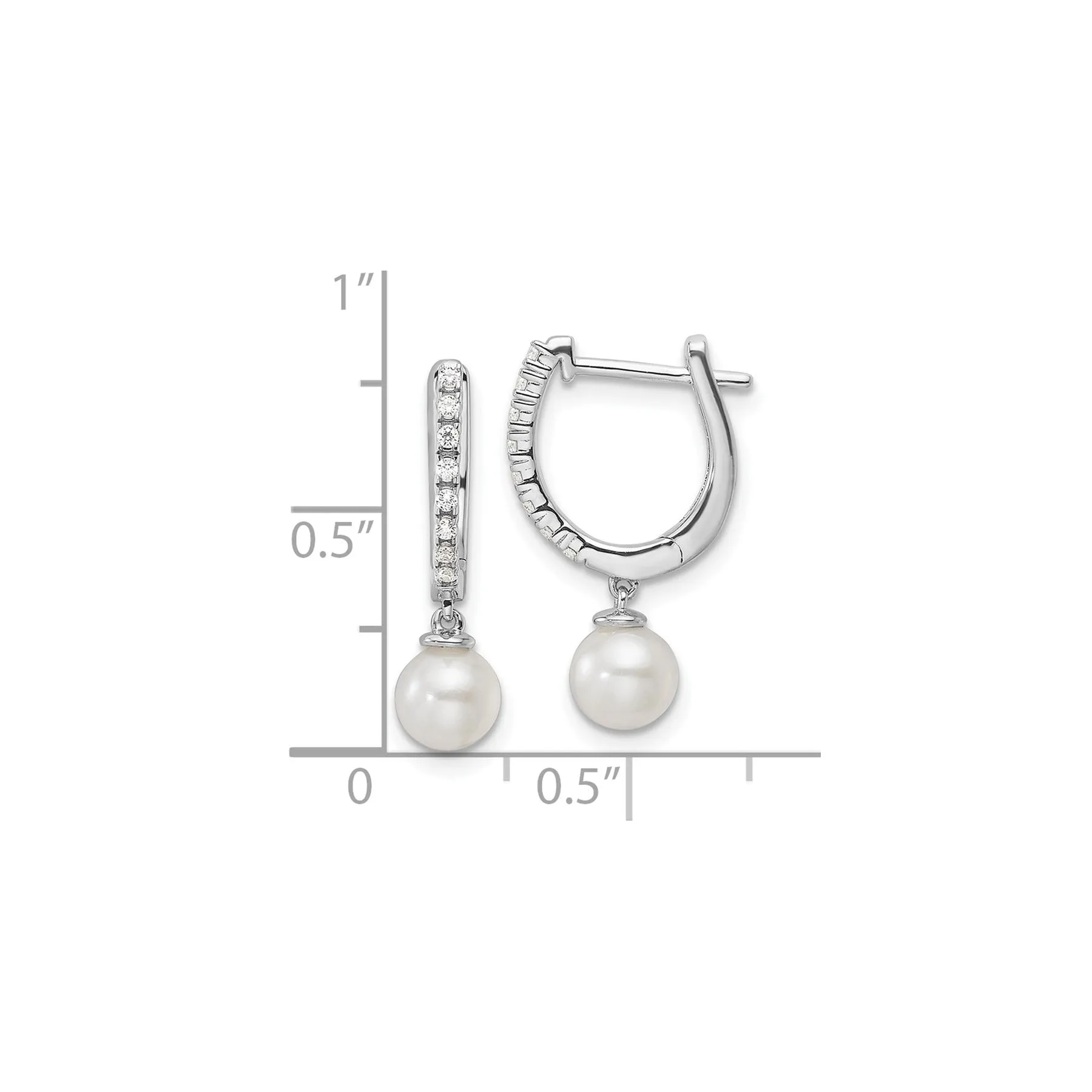 1/10 ct Lab Diamond and Cultured Pearl Hinged Hoop Earrings 14k White Gold sold by Zulily product image thumbnail 4
