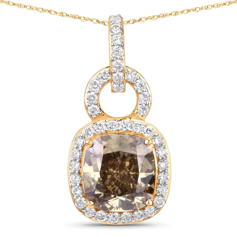 2.50 Ct Genuine Cushion Brown Diamond 18K Yellow Gold Statement Pendant made by Zulily