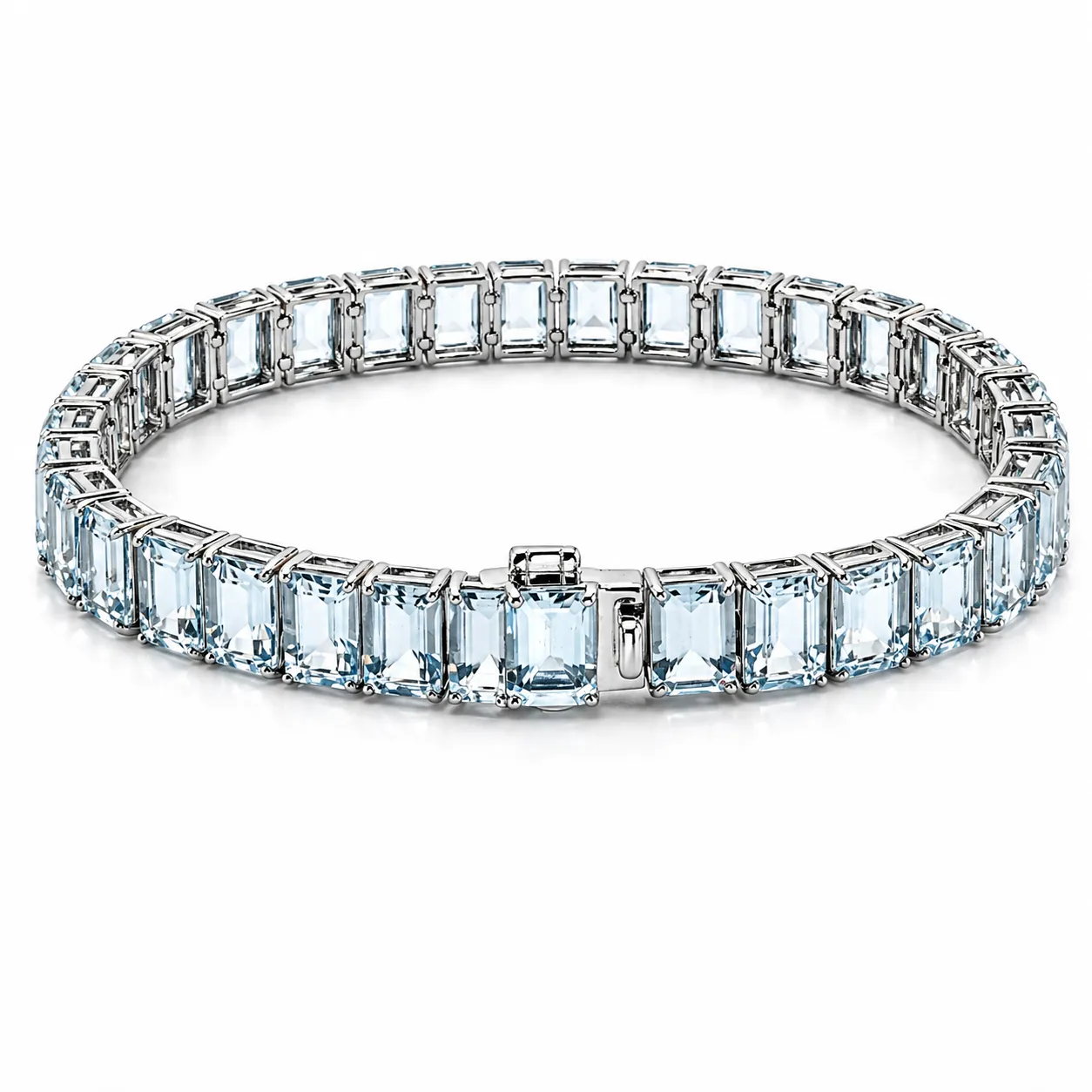 Emerald Cut Blue Aquamarine Prong Sterling Silver Classic Inline Box Clasp Tennis Bracelet sold by Zulily product image thumbnail 4
