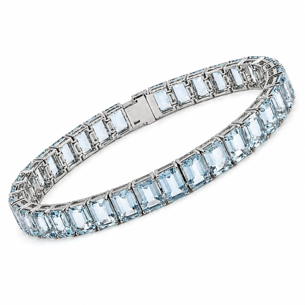 Emerald Cut Blue Aquamarine Prong Sterling Silver Classic Inline Box Clasp Tennis Bracelet sold by Zulily product image thumbnail 2