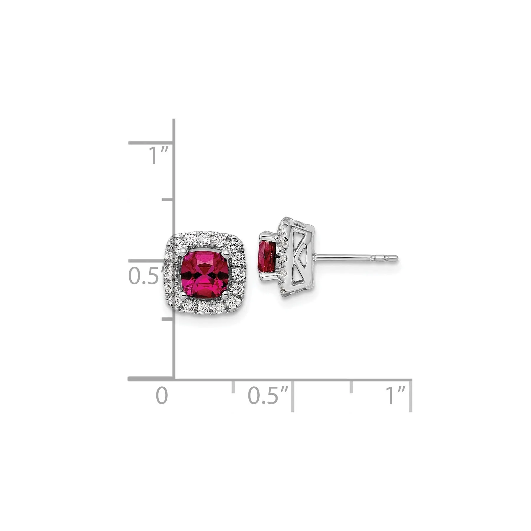 3/8 ct Lab Diamond and Created Ruby Halo Post Earrings 14k White Gold sold by Zulily product image thumbnail 4