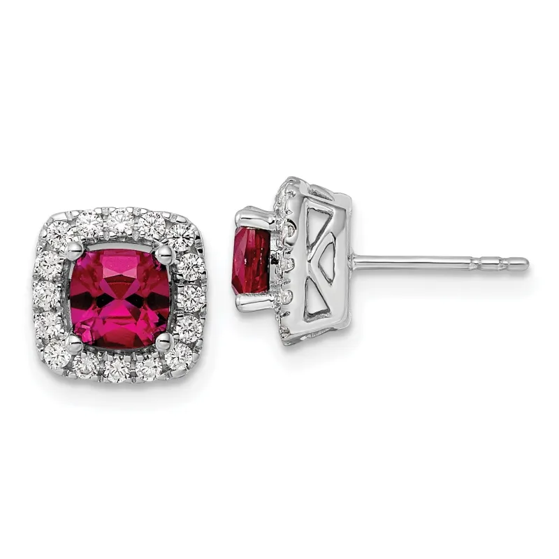 3/8 ct Lab Diamond and Created Ruby Halo Post Earrings 14k White Gold made by Zulily