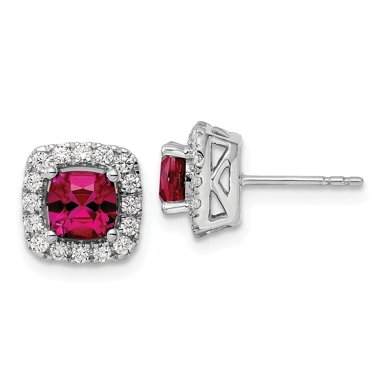 3/8 ct Lab Diamond and Created Ruby Halo Post Earrings 14k White Gold sold by Zulily