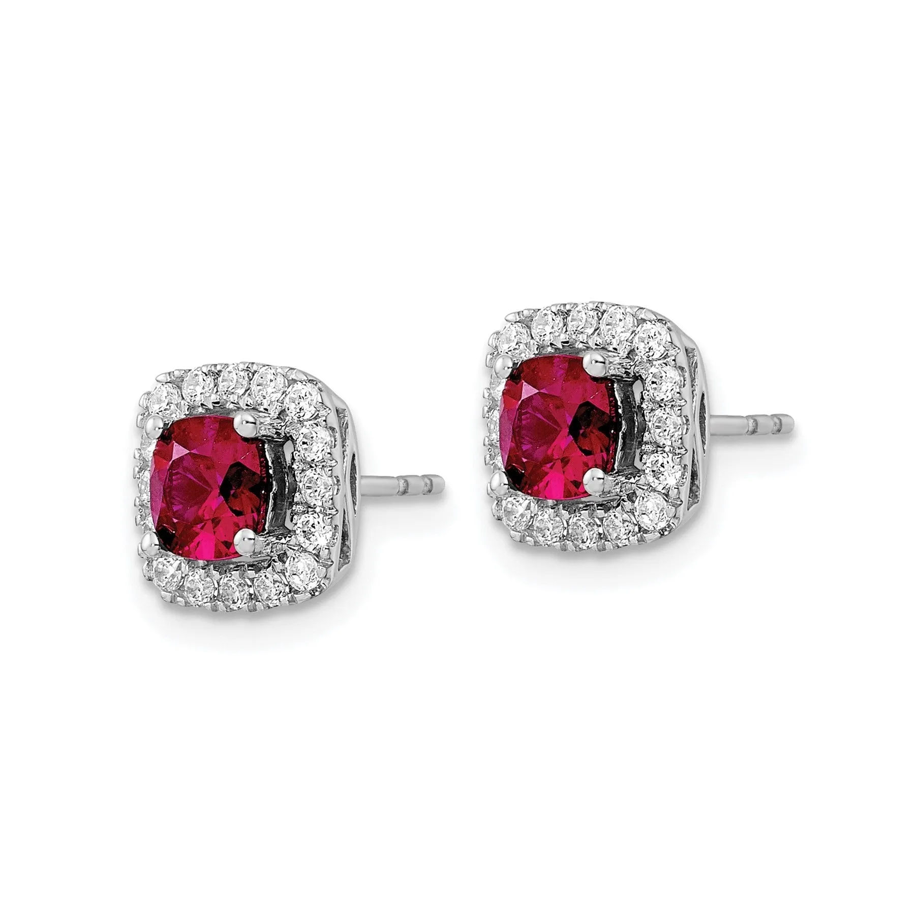 3/8 ct Lab Diamond and Created Ruby Halo Post Earrings 14k White Gold sold by Zulily product image thumbnail 2