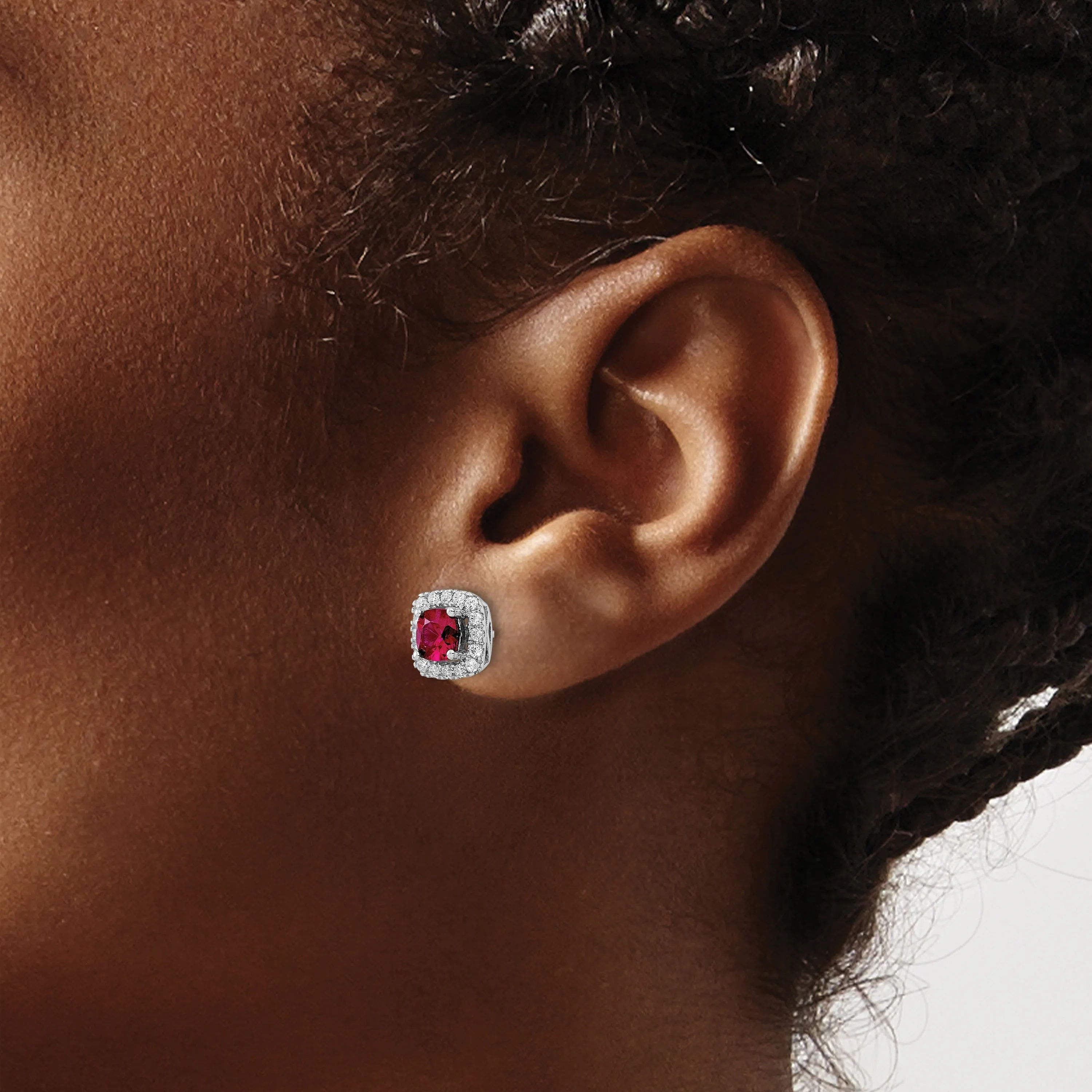 3/8 ct Lab Diamond and Created Ruby Halo Post Earrings 14k White Gold sold by Zulily product image thumbnail 3