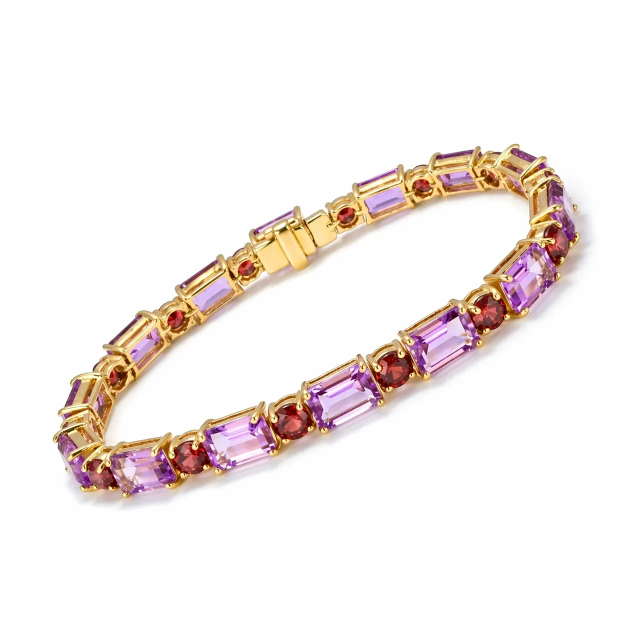 16.96 Ct Multi-Gemstone Prong Yellow Gold Plated Silver Alternating Inline Box Clasp Tennis Bracelet sold by Zulily product image thumbnail 2