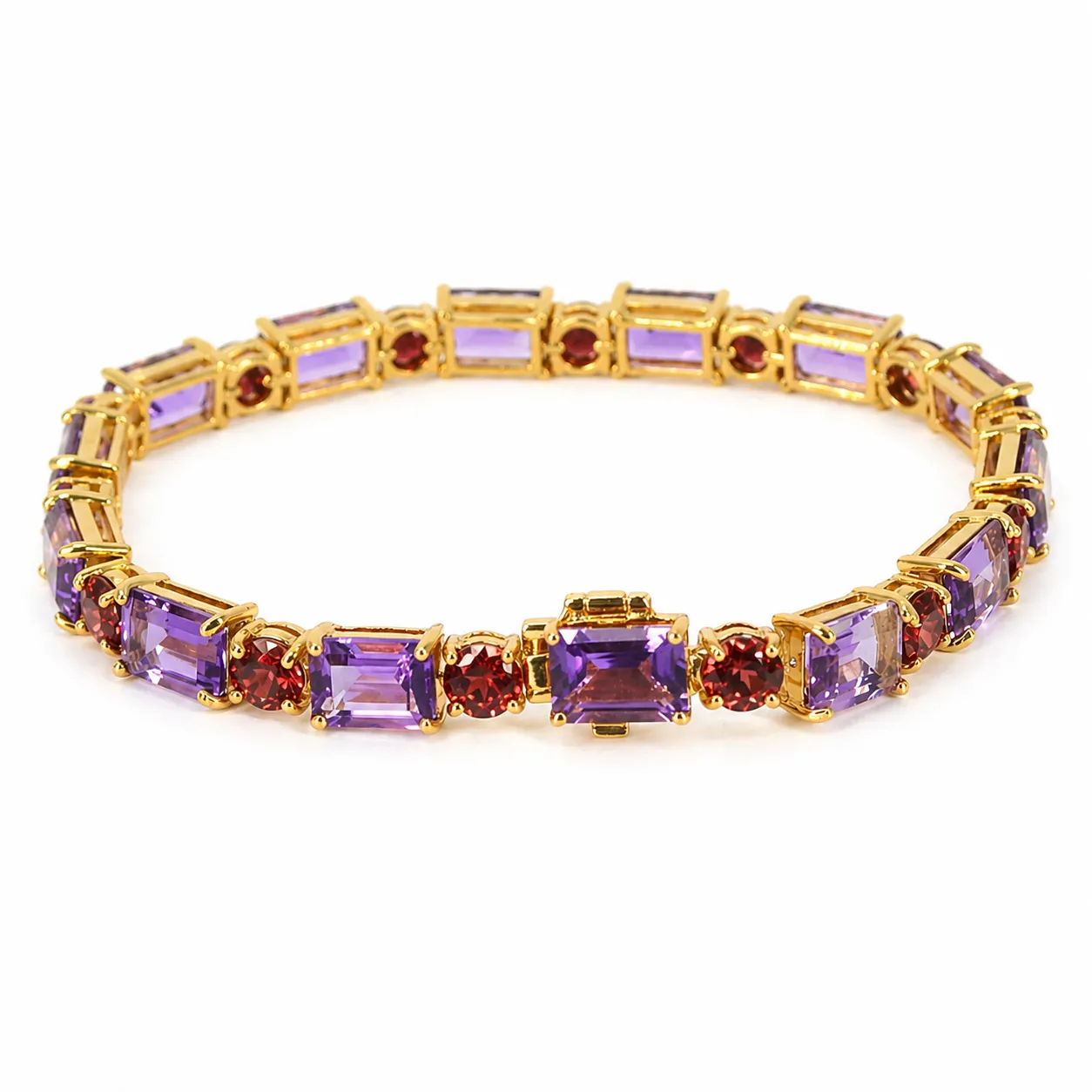 16.96 Ct Multi-Gemstone Prong Yellow Gold Plated Silver Alternating Inline Box Clasp Tennis Bracelet sold by Zulily product image thumbnail 4