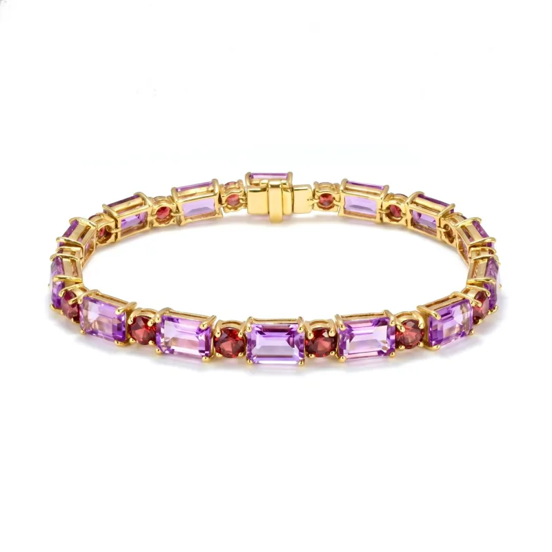 16.96 Ct Multi-Gemstone Prong Yellow Gold Plated Silver Alternating Inline Box Clasp Tennis Bracelet made by Zulily