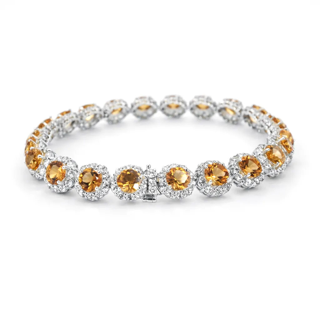 15.1 Ct Round Yellow Citrine Prong Silver Halo Tennis Bracelet sold by Zulily product image thumbnail 4