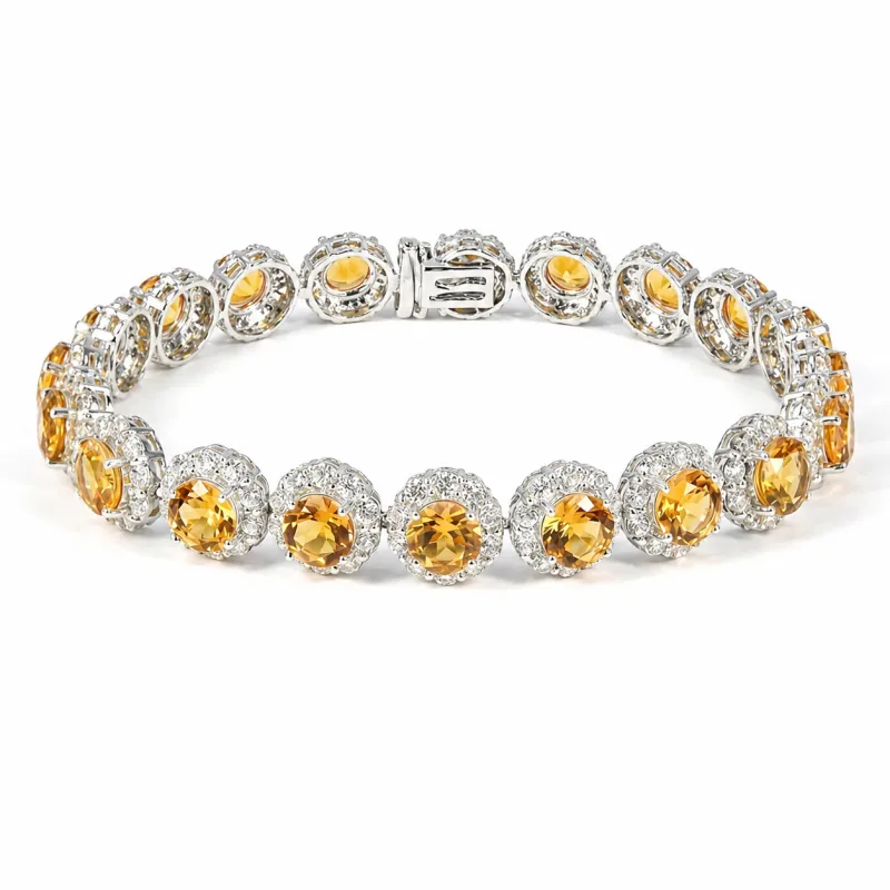 15.1 Ct Round Yellow Citrine Prong Silver Halo Tennis Bracelet made by Zulily