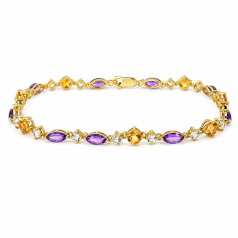 16.67 Ct Multi-Gemstone Prong Yellow Gold Plated Silver Alternating Lobster Clasp Tennis Bracelet made by Zulily