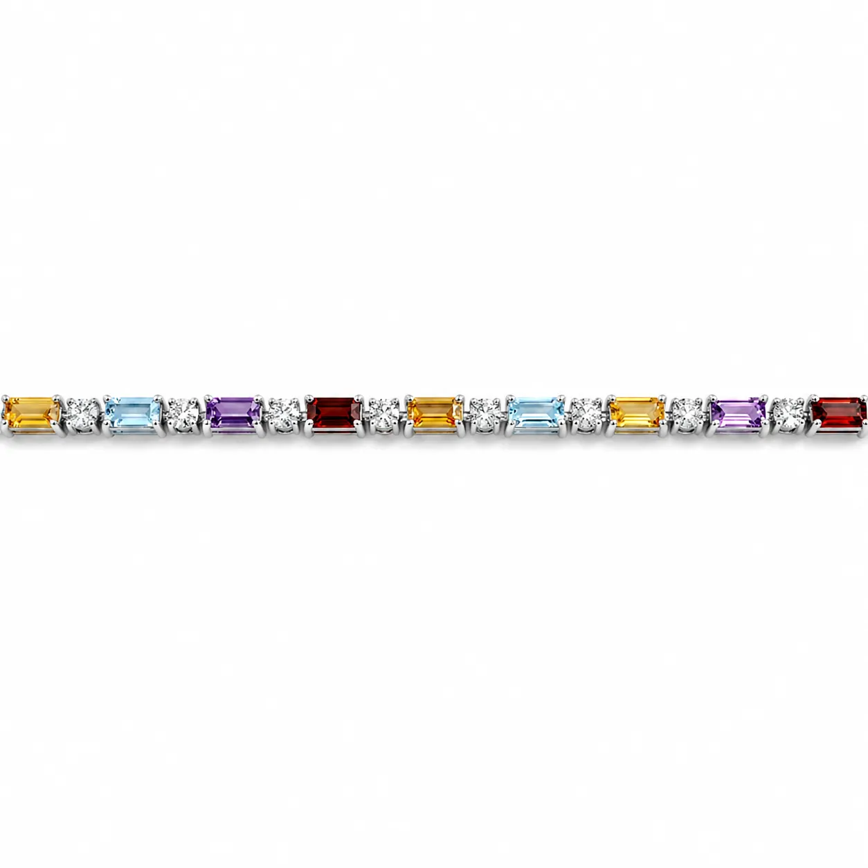 11.8 Ct Baguette Rainbow Multi-Gemstone Prong Silver Alternating Inline Box Clasp Tennis Bracelet sold by Zulily product image thumbnail 4
