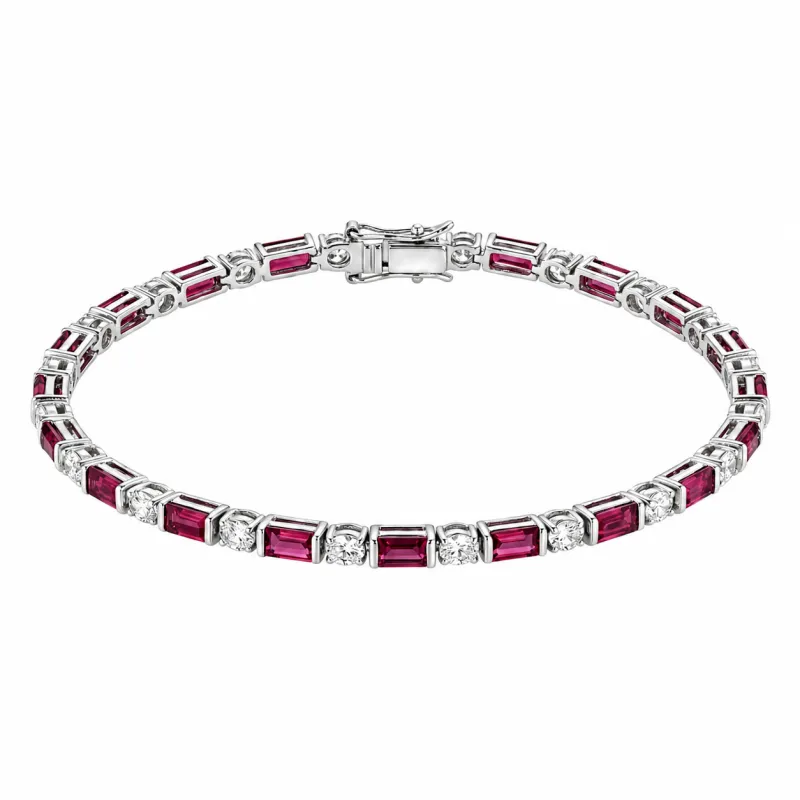 3.4 Ct Baguette Red Rhodolite Prong Silver Tennis Link Bracelet made by Zulily