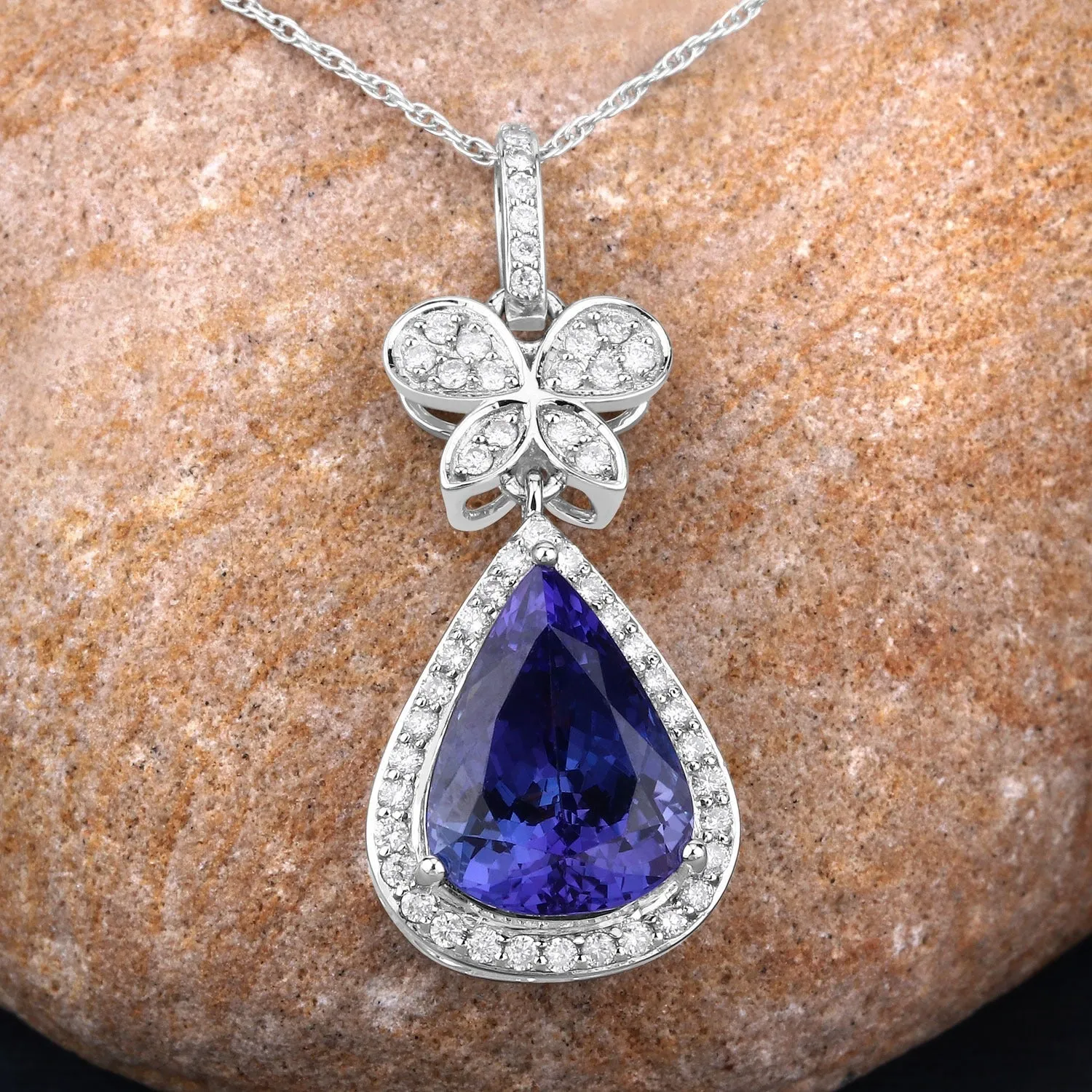 5.54 Ct Genuine Pear Tanzanite and Diamond 18K White Gold Statement Pendant sold by Zulily product image thumbnail 4