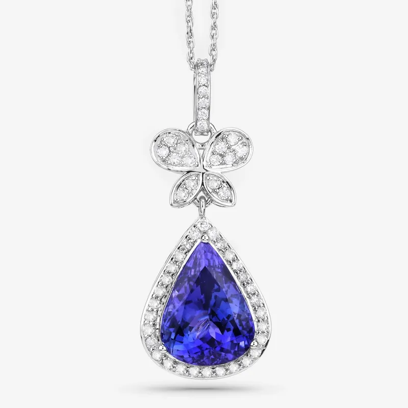 5.54 Ct Genuine Pear Tanzanite and Diamond 18K White Gold Statement Pendant made by Zulily