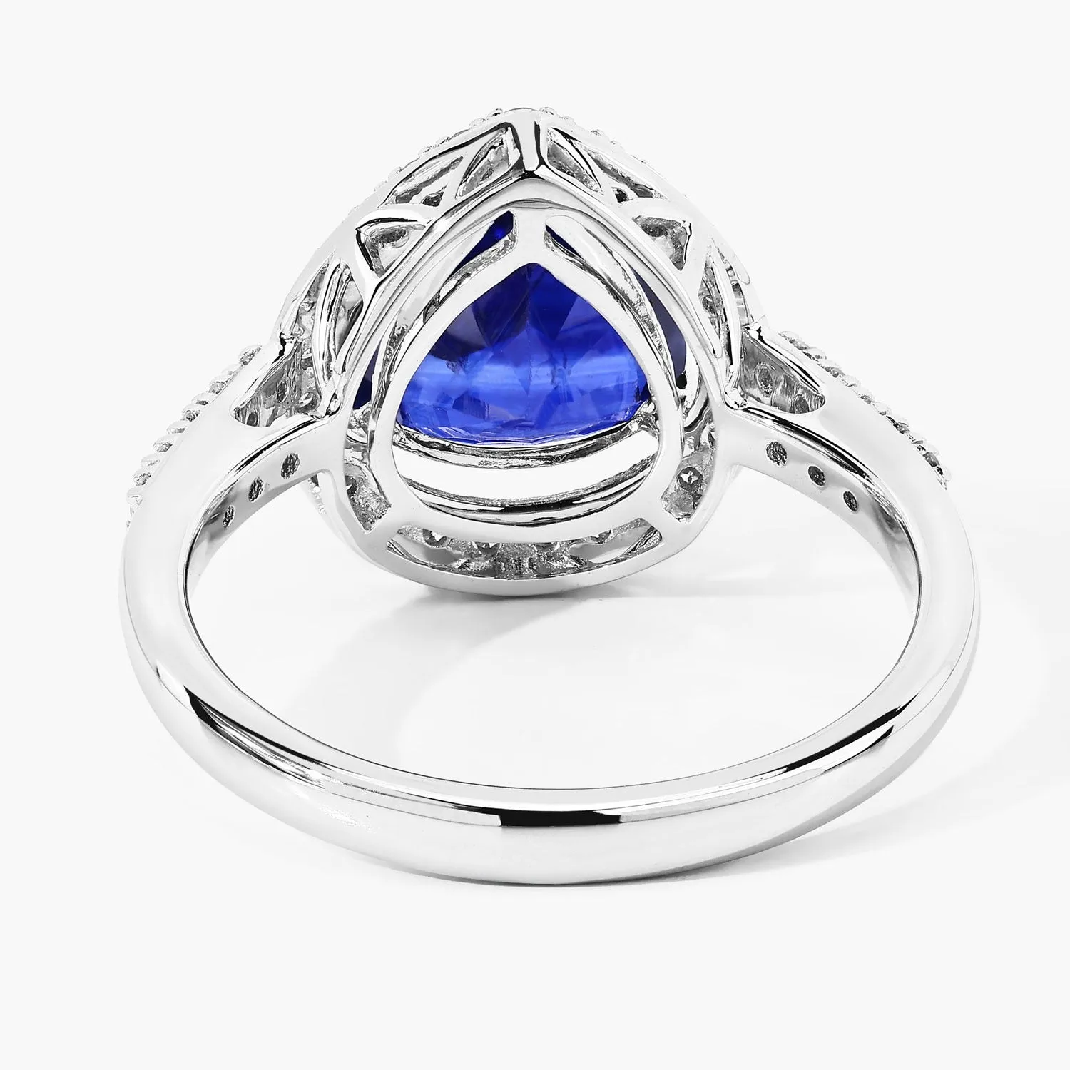 3.47 Ct Pear Ceylon Blue Sapphire and White Diamond Prong 18K White Gold Pave Halo Statement Ring sold by Zulily product image thumbnail 3