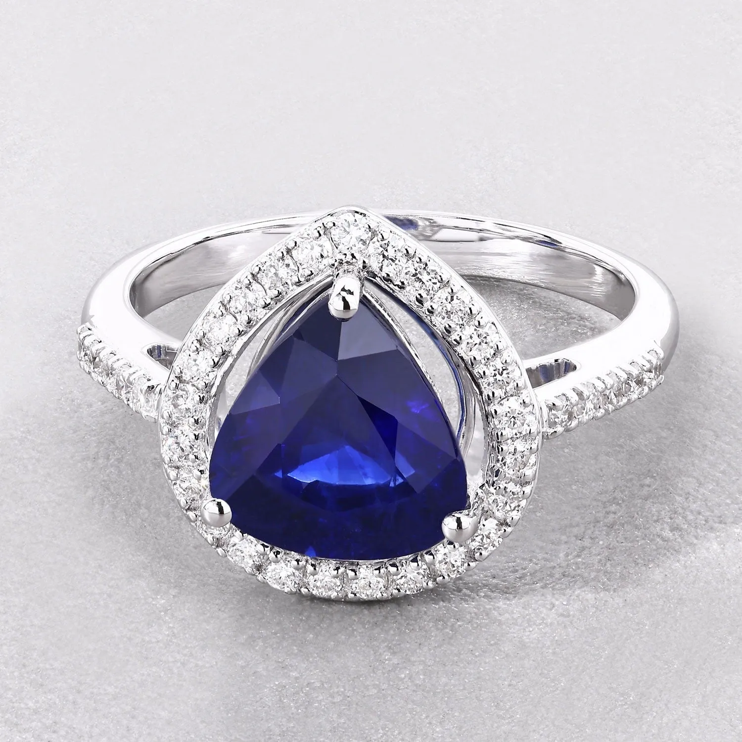 3.47 Ct Pear Ceylon Blue Sapphire and White Diamond Prong 18K White Gold Pave Halo Statement Ring sold by Zulily product image thumbnail 5
