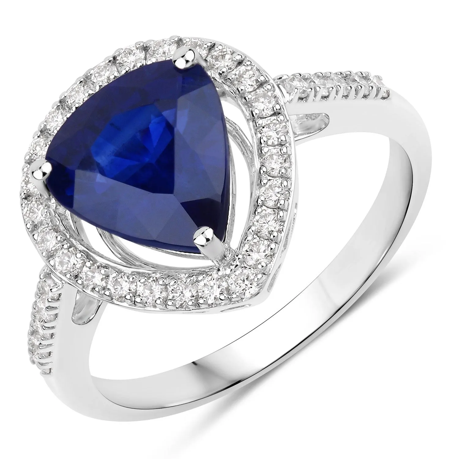 3.47 Ct Pear Ceylon Blue Sapphire and White Diamond Prong 18K White Gold Pave Halo Statement Ring sold by Zulily product image thumbnail 2