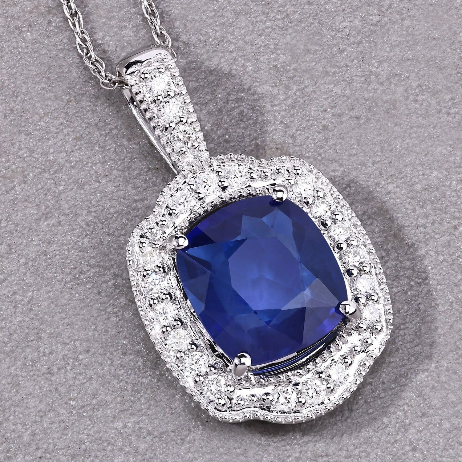 2.53 Ct Genuine Cushion Ceylon Blue Sapphire and Diamond 18K White Gold Halo Pendant sold by Zulily product image thumbnail 4