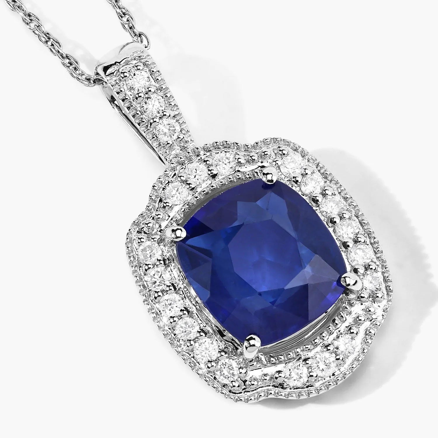 2.53 Ct Genuine Cushion Ceylon Blue Sapphire and Diamond 18K White Gold Halo Pendant sold by Zulily product image thumbnail 5