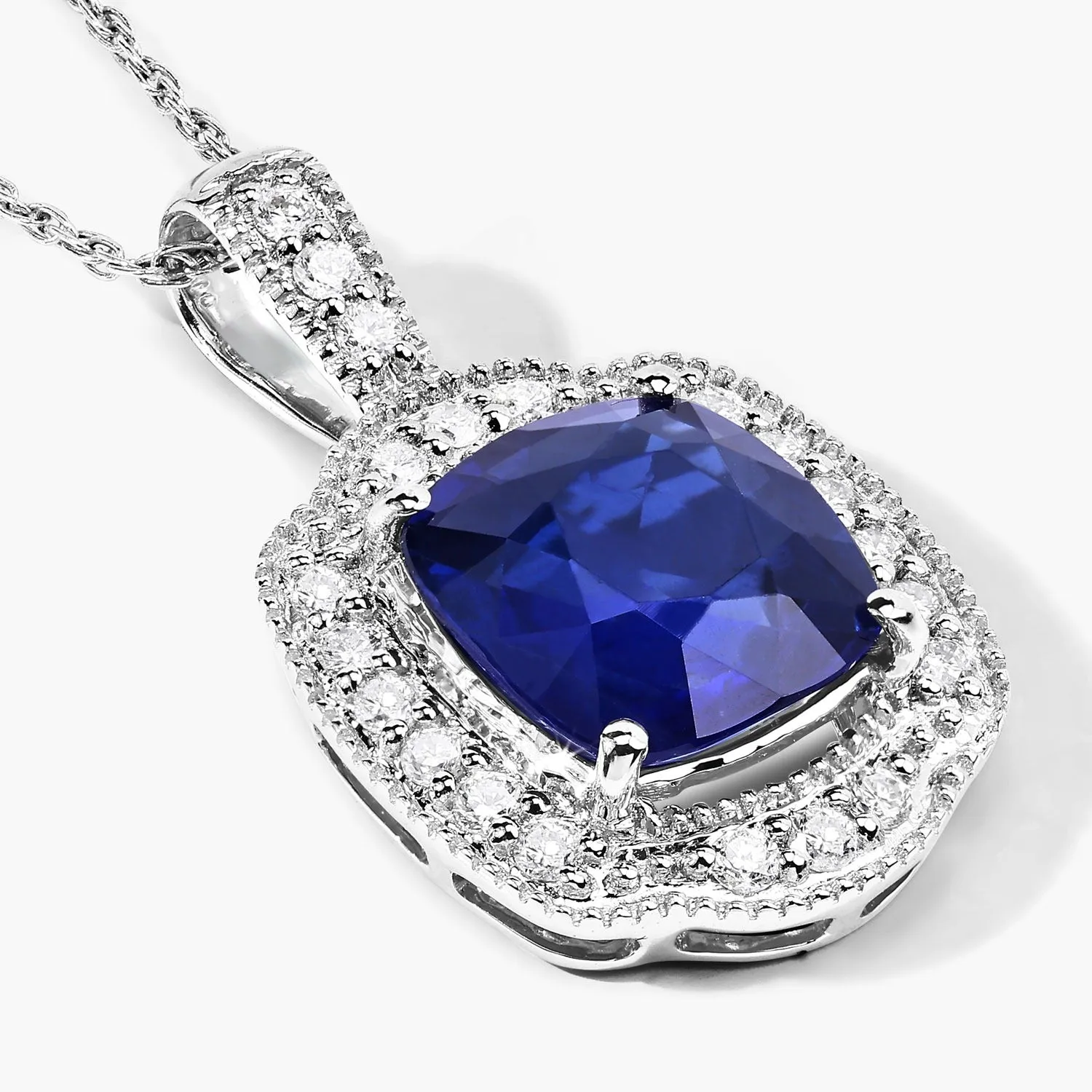 2.53 Ct Genuine Cushion Ceylon Blue Sapphire and Diamond 18K White Gold Halo Pendant sold by Zulily product image thumbnail 2