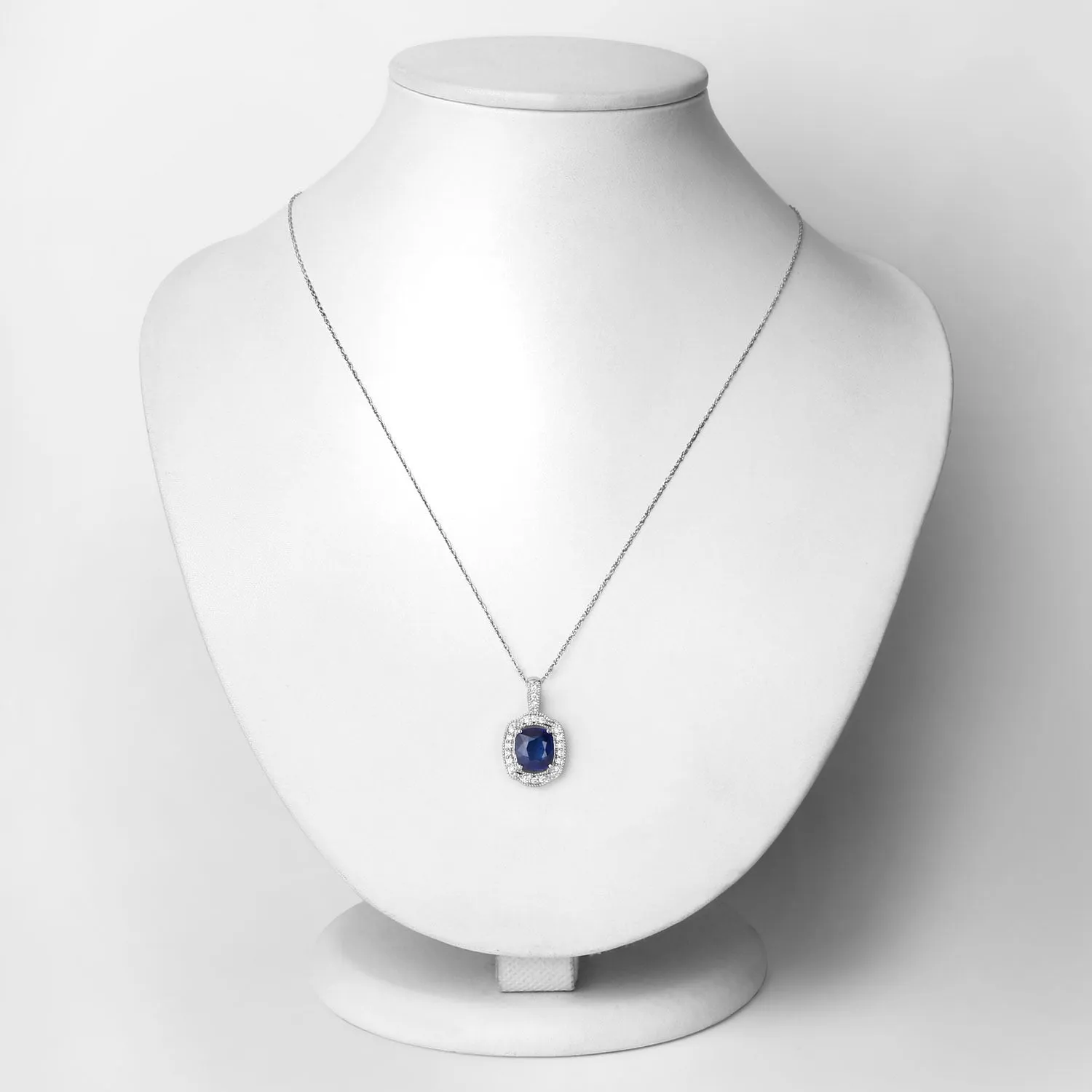 2.53 Ct Genuine Cushion Ceylon Blue Sapphire and Diamond 18K White Gold Halo Pendant sold by Zulily product image thumbnail 3