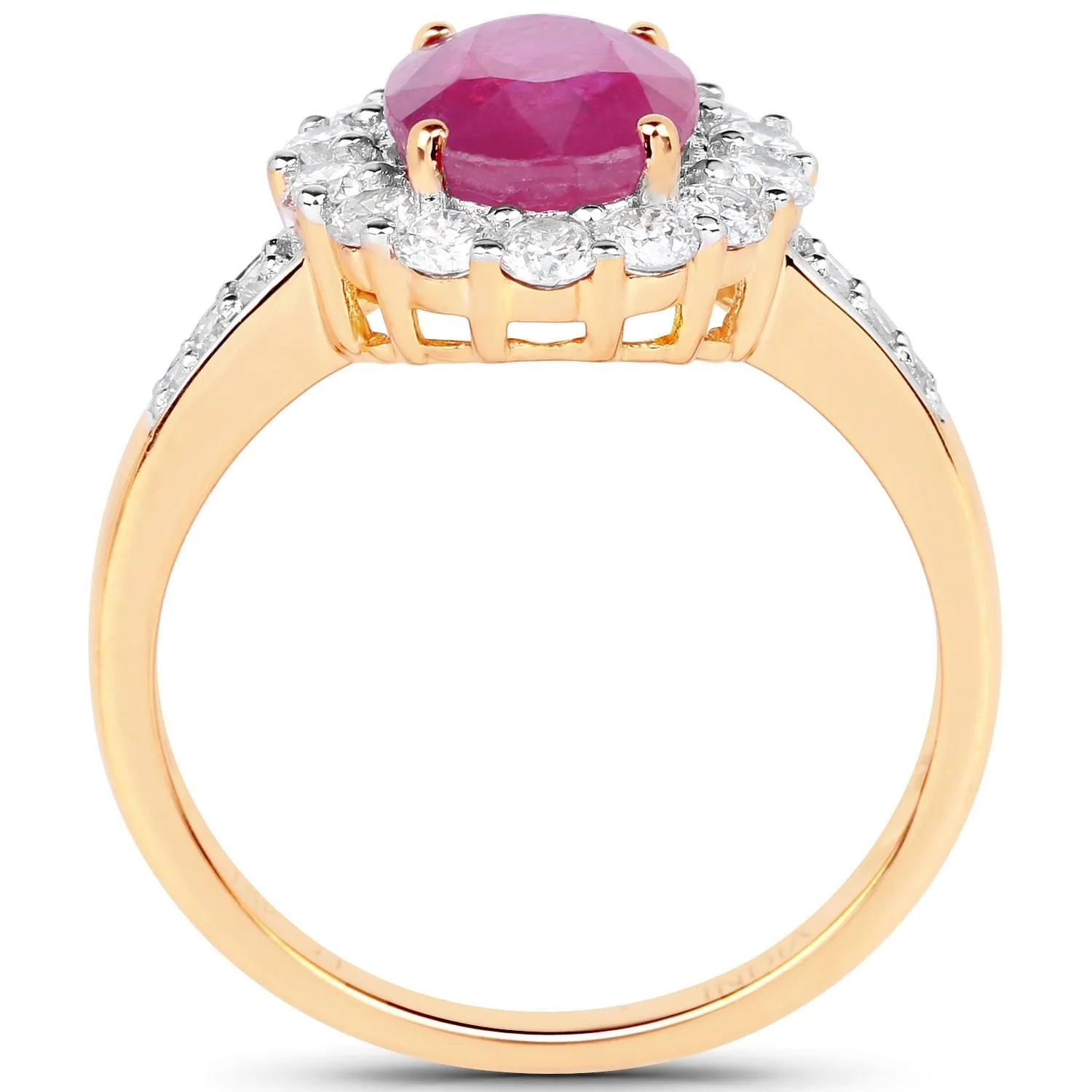 2.85 Ct Oval Pink Burma Ruby and Diamond Prong 18K Yellow Gold Halo Pave Ring sold by Zulily product image thumbnail 3
