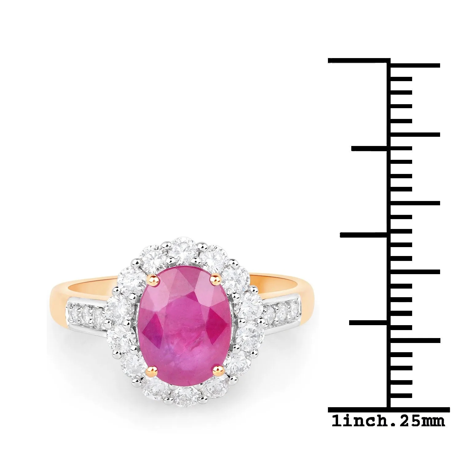 2.85 Ct Oval Pink Burma Ruby and Diamond Prong 18K Yellow Gold Halo Pave Ring sold by Zulily product image thumbnail 4
