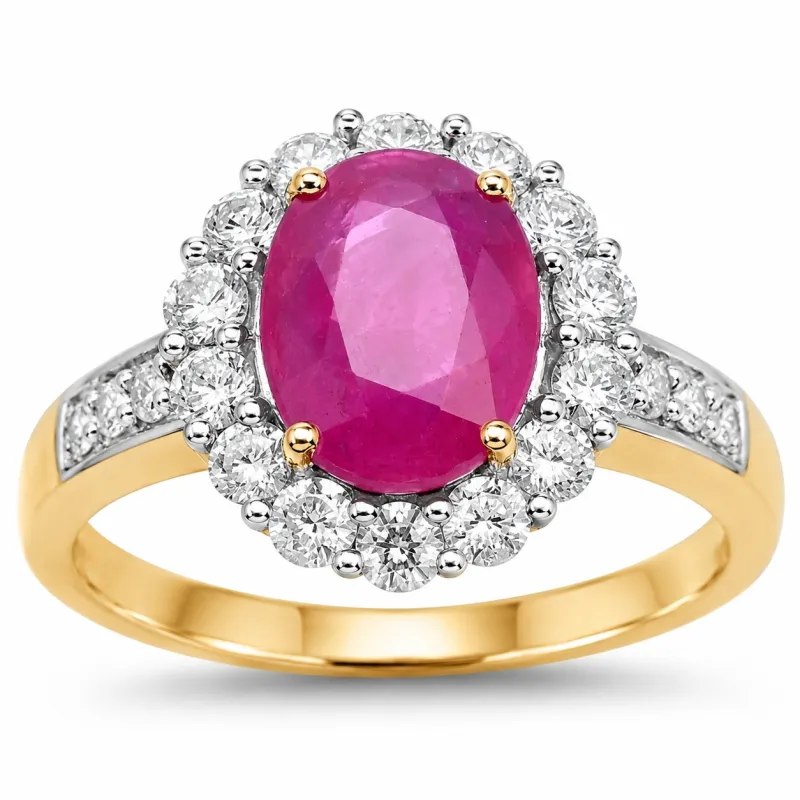 2.85 Ct Oval Pink Burma Ruby and Diamond Prong 18K Yellow Gold Halo Pave Ring made by Zulily