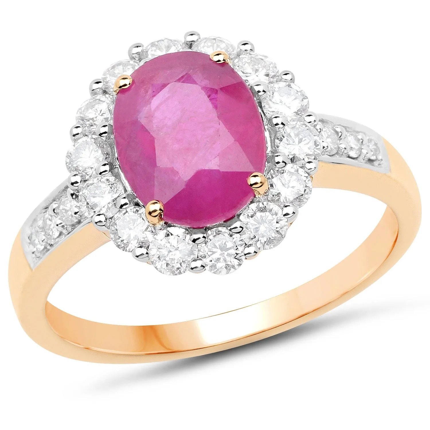 2.85 Ct Oval Pink Burma Ruby and Diamond Prong 18K Yellow Gold Halo Pave Ring sold by Zulily product image thumbnail 2