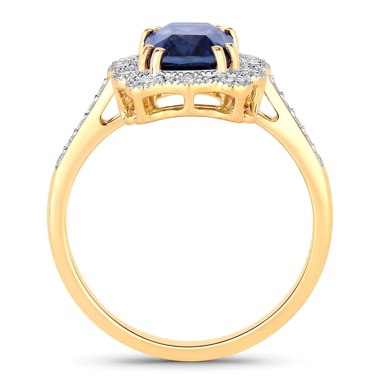 3.21 Ct Cushion Ceylon Blue Sapphire and White Diamond Prong 18K Gold Pave Halo Statement Ring sold by Zulily product image thumbnail 4