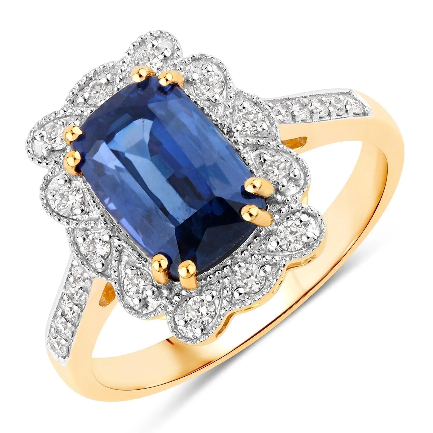 3.21 Ct Cushion Ceylon Blue Sapphire and White Diamond Prong 18K Gold Pave Halo Statement Ring sold by Zulily product image thumbnail 2