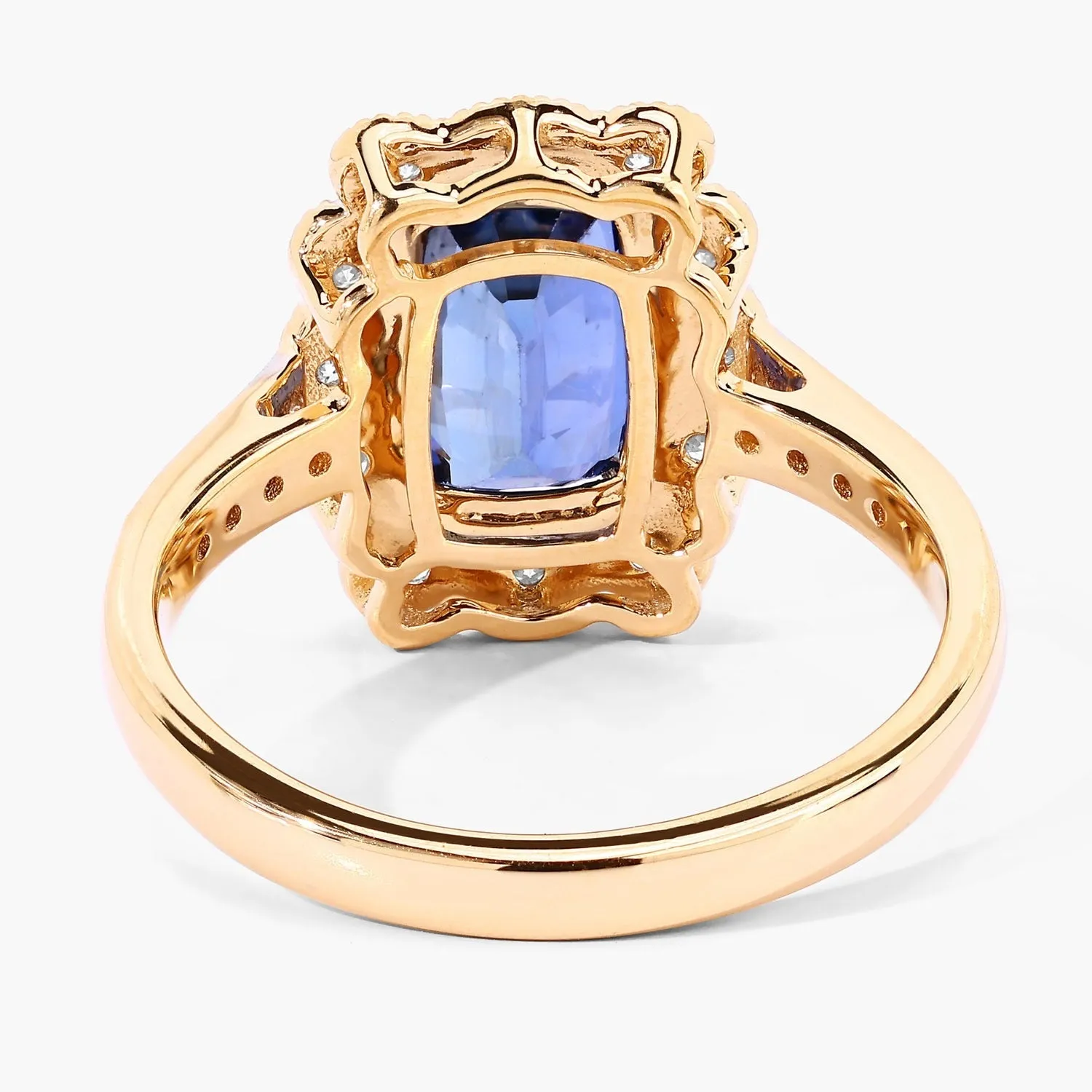 3.21 Ct Cushion Ceylon Blue Sapphire and White Diamond Prong 18K Gold Pave Halo Statement Ring sold by Zulily product image thumbnail 3